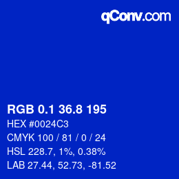 カラーコード: RGB 0.1 36.8 195 | qconv.com