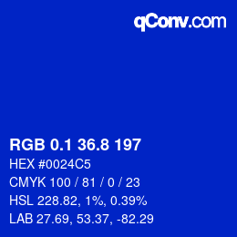 カラーコード: RGB 0.1 36.8 197 | qconv.com
