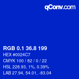 カラーコード: RGB 0.1 36.8 199 | qconv.com