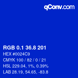 カラーコード: RGB 0.1 36.8 201 | qconv.com