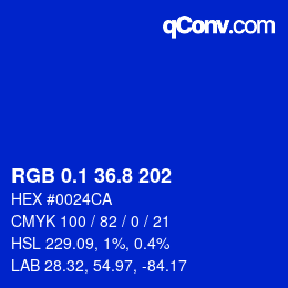 カラーコード: RGB 0.1 36.8 202 | qconv.com