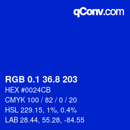 カラーコード: RGB 0.1 36.8 203 | qconv.com