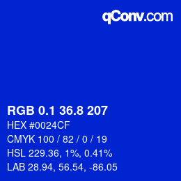 カラーコード: RGB 0.1 36.8 207 | qconv.com