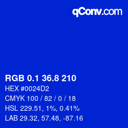カラーコード: RGB 0.1 36.8 210 | qconv.com