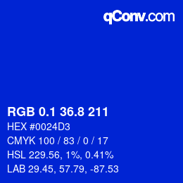 カラーコード: RGB 0.1 36.8 211 | qconv.com
