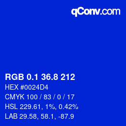 カラーコード: RGB 0.1 36.8 212 | qconv.com