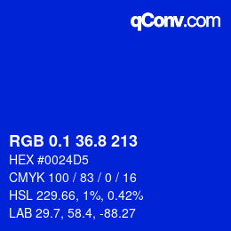 カラーコード: RGB 0.1 36.8 213 | qconv.com