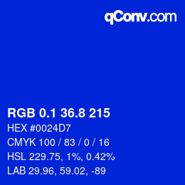 カラーコード: RGB 0.1 36.8 215 | qconv.com