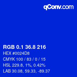 颜色代码: RGB 0.1 36.8 216 | qconv.com