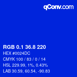 カラーコード: RGB 0.1 36.8 220 | qconv.com