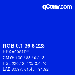 カラーコード: RGB 0.1 36.8 223 | qconv.com