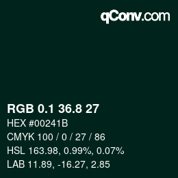 Farbcode: RGB 0.1 36.8 27 | qconv.com