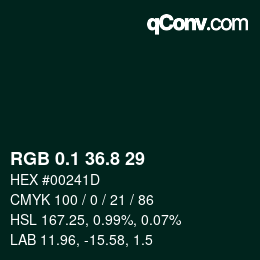 Farbcode: RGB 0.1 36.8 29 | qconv.com