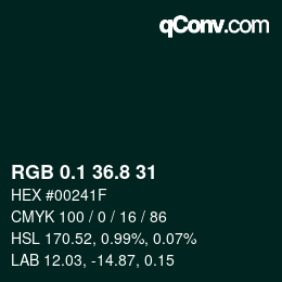 Farbcode: RGB 0.1 36.8 31 | qconv.com