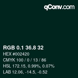 Farbcode: RGB 0.1 36.8 32 | qconv.com