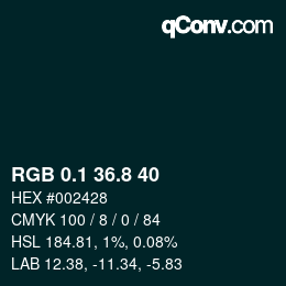 Color code: RGB 0.1 36.8 40 | qconv.com