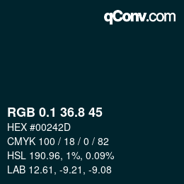 カラーコード: RGB 0.1 36.8 45 | qconv.com
