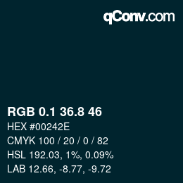Color code: RGB 0.1 36.8 46 | qconv.com