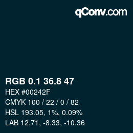 Farbcode: RGB 0.1 36.8 47 | qconv.com