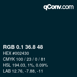 カラーコード: RGB 0.1 36.8 48 | qconv.com