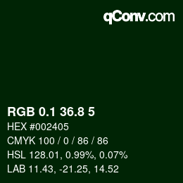 Color code: RGB 0.1 36.8 5 | qconv.com