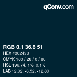 Color code: RGB 0.1 36.8 51 | qconv.com