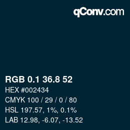 Color code: RGB 0.1 36.8 52 | qconv.com