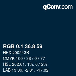カラーコード: RGB 0.1 36.8 59 | qconv.com