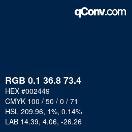 カラーコード: RGB 0.1 36.8 73.4 | qconv.com