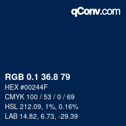 Farbcode: RGB 0.1 36.8 79 | qconv.com