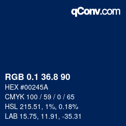 カラーコード: RGB 0.1 36.8 90 | qconv.com