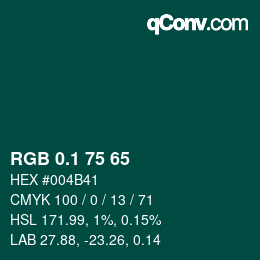 カラーコード: RGB 0.1 75 65 | qconv.com