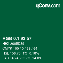 カラーコード: RGB 0.1 93 57 | qconv.com