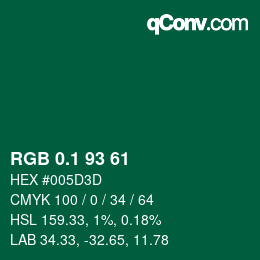 カラーコード: RGB 0.1 93 61 | qconv.com