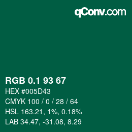 カラーコード: RGB 0.1 93 67 | qconv.com
