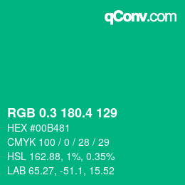 カラーコード: RGB 0.3 180.4 129 | qconv.com