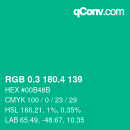 カラーコード: RGB 0.3 180.4 139 | qconv.com