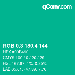 カラーコード: RGB 0.3 180.4 144 | qconv.com