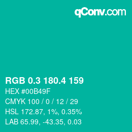 カラーコード: RGB 0.3 180.4 159 | qconv.com