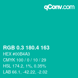 カラーコード: RGB 0.3 180.4 163 | qconv.com