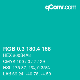 カラーコード: RGB 0.3 180.4 168 | qconv.com