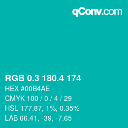 カラーコード: RGB 0.3 180.4 174 | qconv.com