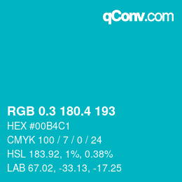 カラーコード: RGB 0.3 180.4 193 | qconv.com