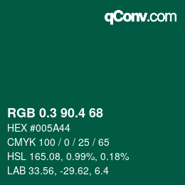 カラーコード: RGB 0.3 90.4 68 | qconv.com