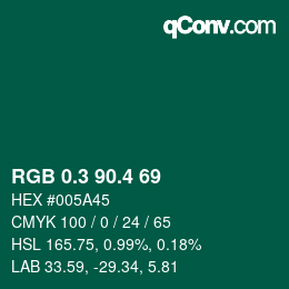 カラーコード: RGB 0.3 90.4 69 | qconv.com