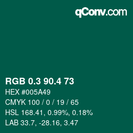 カラーコード: RGB 0.3 90.4 73 | qconv.com