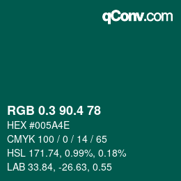 カラーコード: RGB 0.3 90.4 78 | qconv.com
