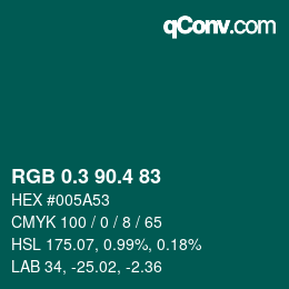 カラーコード: RGB 0.3 90.4 83 | qconv.com