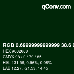 カラーコード: RGB 0.69999999999999 38.6 8 | qconv.com