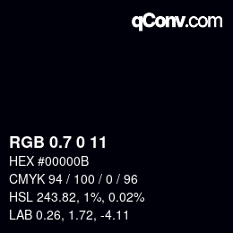 カラーコード: RGB 0.7 0 11 | qconv.com